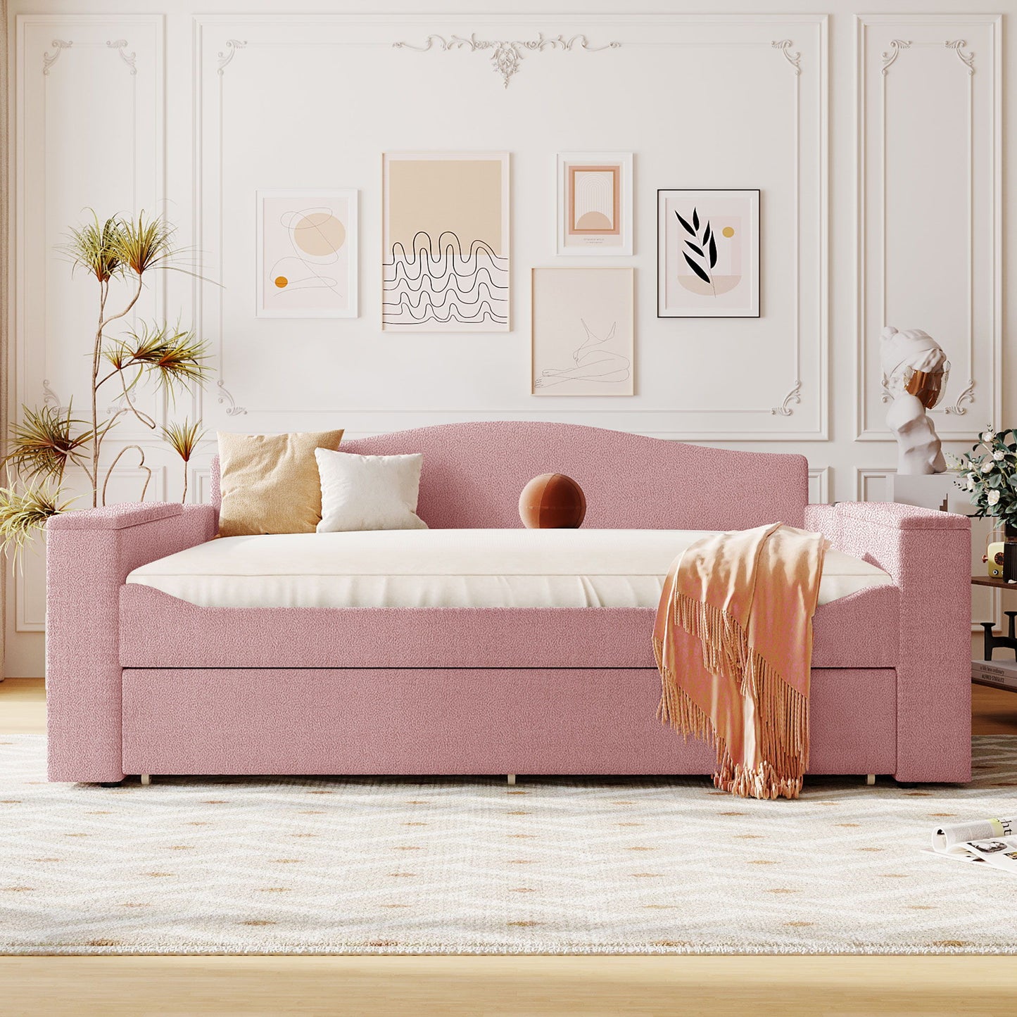 Upholstered Daybed With Storage Armrests, Trundle And Latest Integrated tooth Audio System