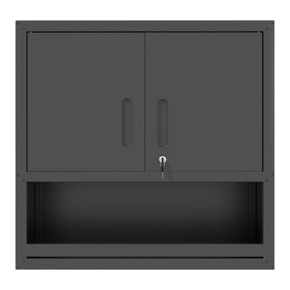 Wall-Mounted Storage Cabinet With Locking Door, 1 Shelf And Open Drawer - Black