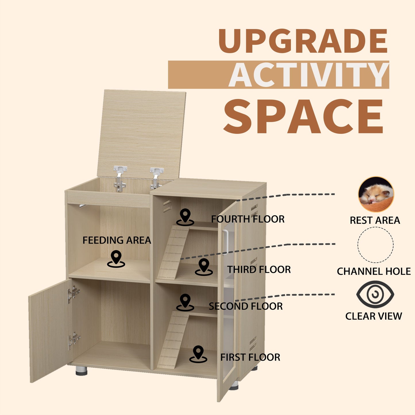 4 Tier Hamster Cage With Acrylic Windows And Storage Cabinet
