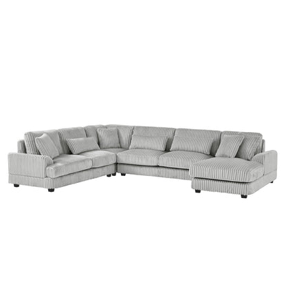 U - Shaped Sectional Sofa With Chaise Lounge, Oversized Living Room Sofa - Gray