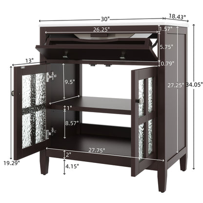 Bathroom Vanity With Ceramic Sink, Adjustable Shelf & Tip Out Tray