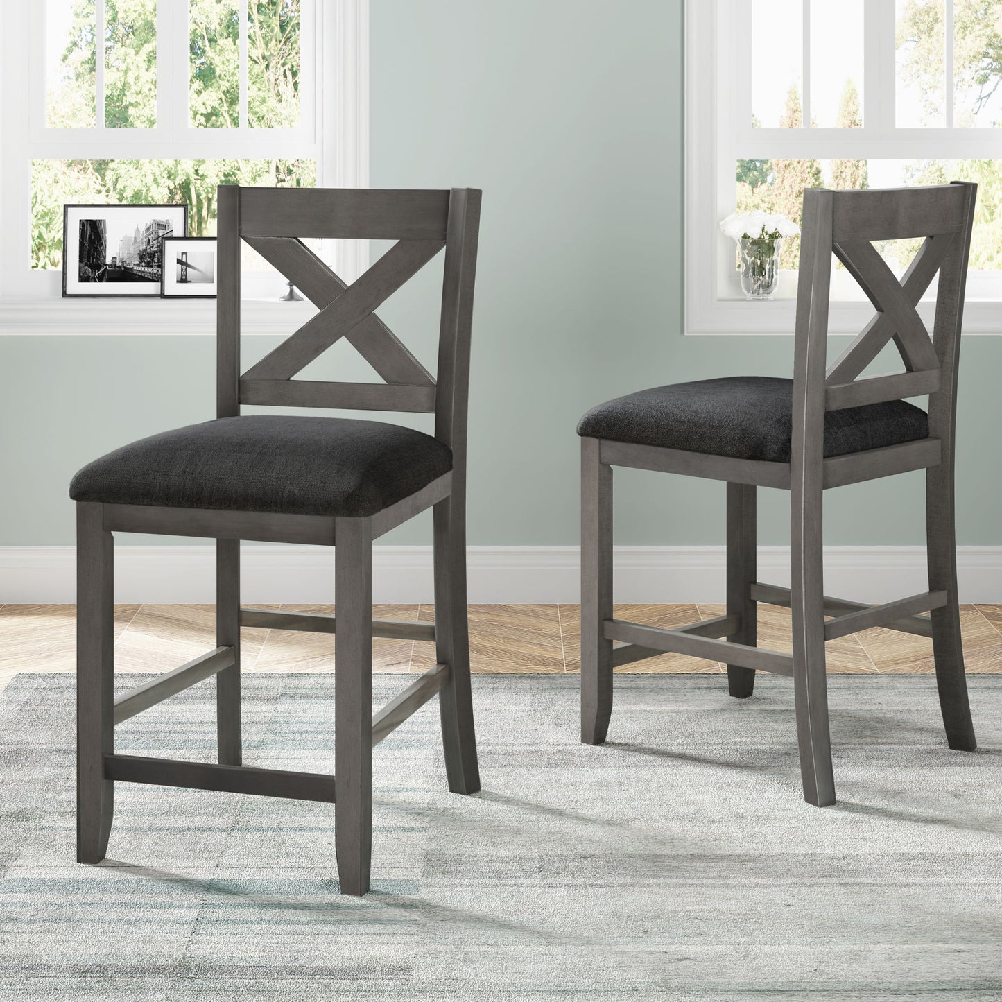 5 Pieces Counter Height Rustic Farmhouse Dining Room Wooden Bar Table Set With 2 Stools And 2 Chairs