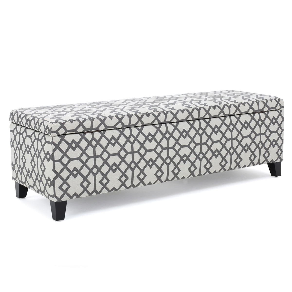 Quotient - Upholstered Storage Ottoman With Tapered Block Feet - Gray / White