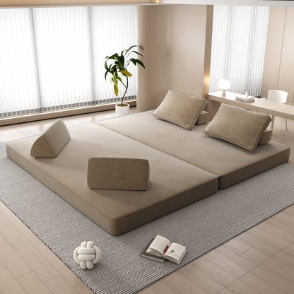 Multifunctional Convertible Sofa Bed With 2 Tumbler Backrests And 2 Pillows, Deep Seat Couch