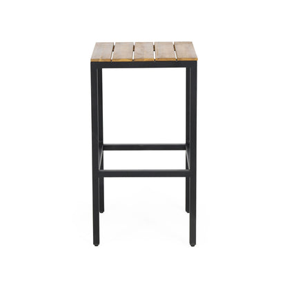Outdoor Bar Stool With Slat Design And Metal Frame (Set of 2)
