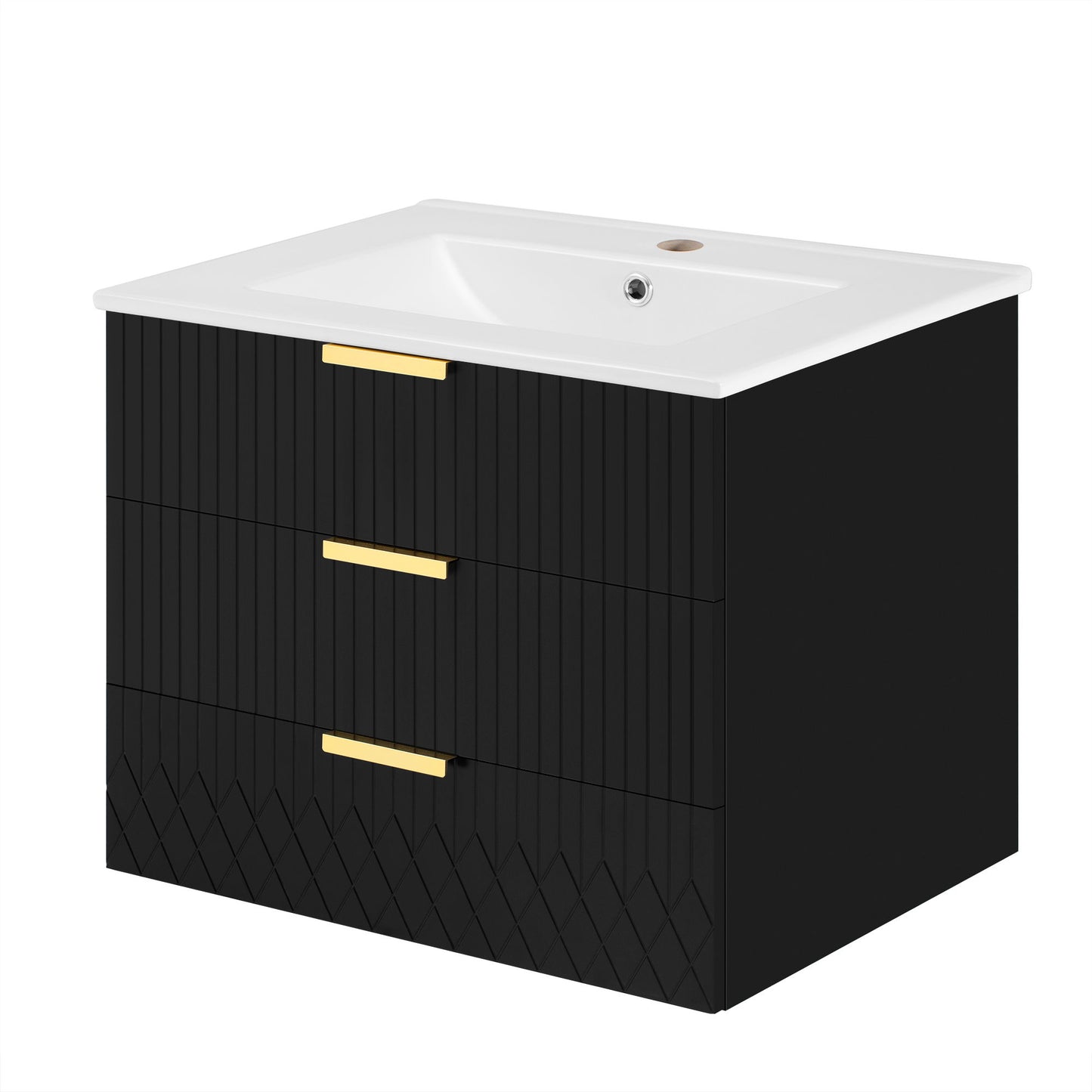 Wall Mounted Floating Cabinet With Double Drawer, Rectangular Sink