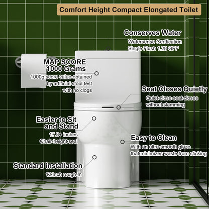 Gloss Tornado Flush 1 Piece Toilet With Soft Closing Seat, Water Saving Dual Flush - Gloss White