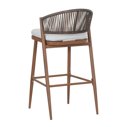 Outdoor Bar Height Metal Frame Counter Stools With Scallop Shaped Backrest & Water Resistant Cushions