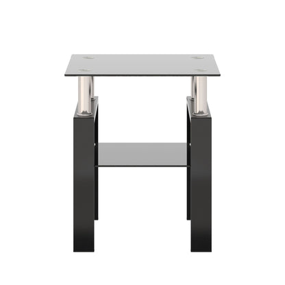 Modern Tempered Glass Tea Table, End Square Table For Living Room - Black