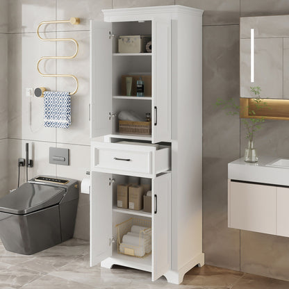 Freestanding Bathroom Vanity, Elegant Design With 4 Doors & 1 Drawer, Adjustable Shelves, Damping Hinges - White