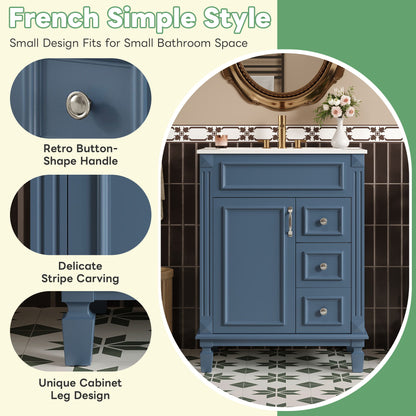 Bathroom Vanity With Ceramic Sink, Compact Cabinet With 2 Drawers And Adjustable Shelf - Blue