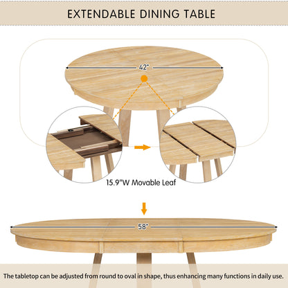 Dining Set With Leaf Round Table And 4 Upholstered Chairs