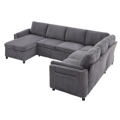 Convertible U-Shaped Sectional Sofa Bed With USB Ports And Storage