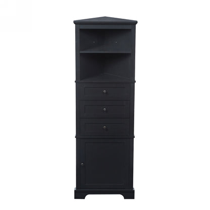 Tall Storage Cabinet With 3 Drawers And Adjustable Shelves For Bathroom