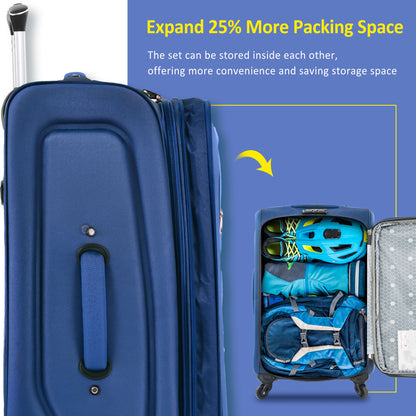 Softside Luggage Expandable 3 Piece Set Suitcase Upright Spinner Softshell Lightweight Luggage Travel Set