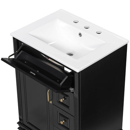 Freestanding Bathroom Vanity With Sink, 3 Drawers & Flip-Out Drawer