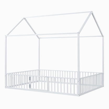 Metal House Bed With Fence And Door