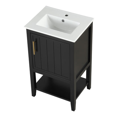 Modern Bathroom Vanity With Sink, Soft-Closing Door And Open Shelf