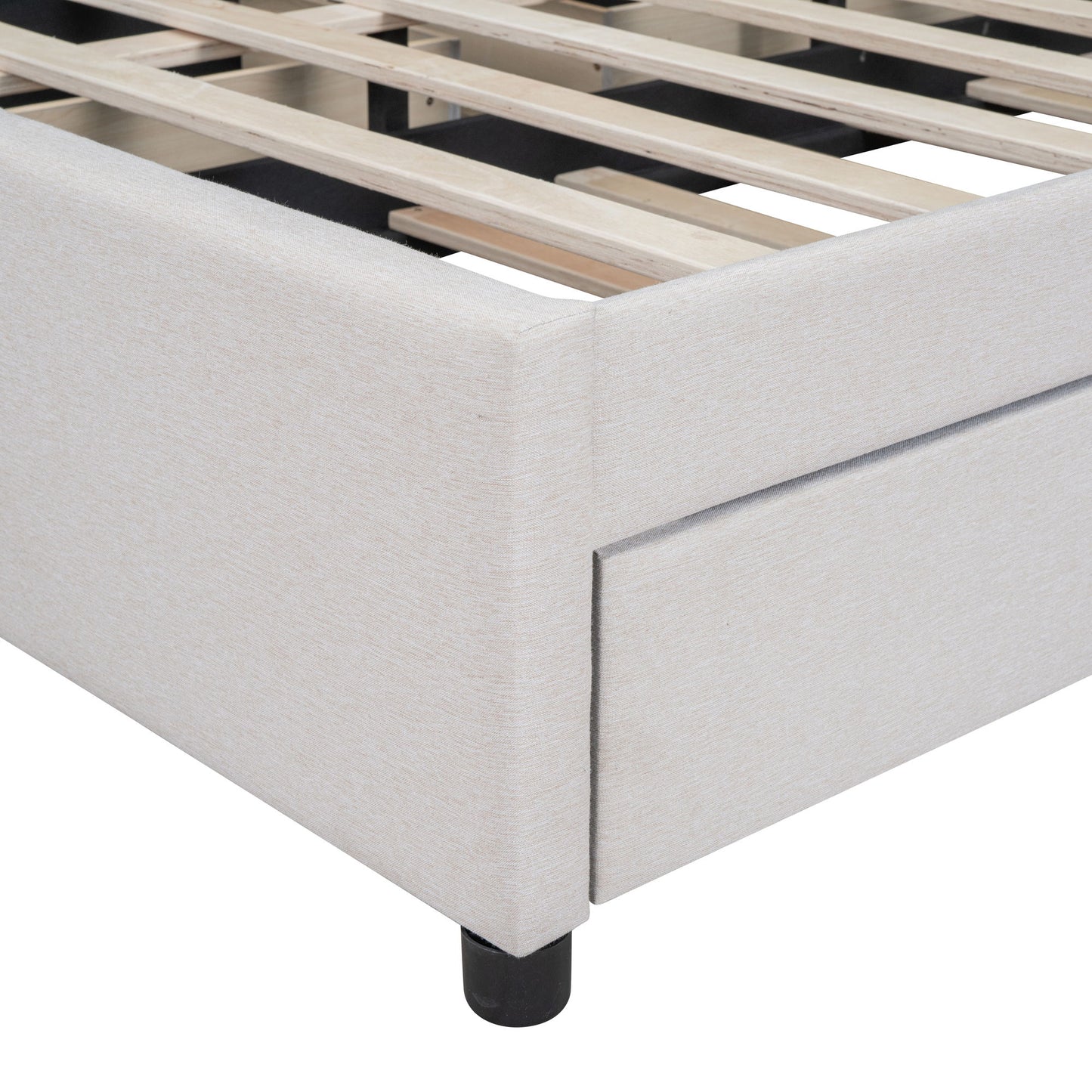 Upholstered Platform Bed With Drawers, Classic Headboard Design