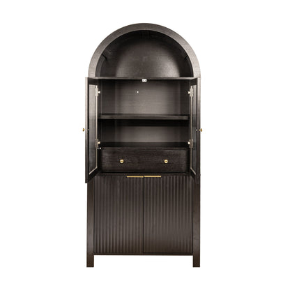 Fluted Tall Arched Pantry Cabinet With Adjustable Shelves