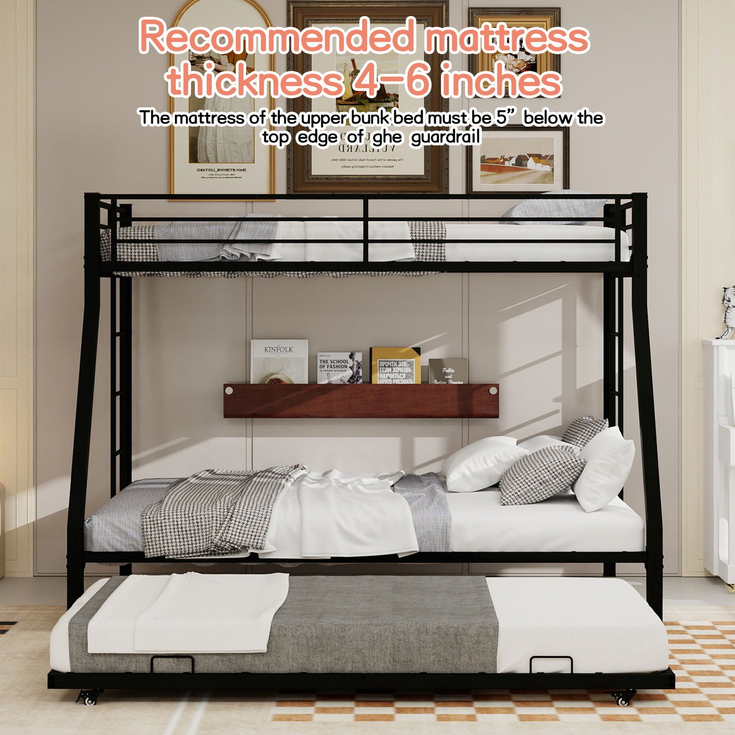Bunk Bed For Kids, Convertible Frame With Ladders & Guardrail