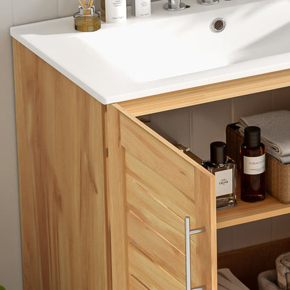 Bathroom Vanity With Ceramic Sink, Freestanding Cabinet - Antique Natural / Brown
