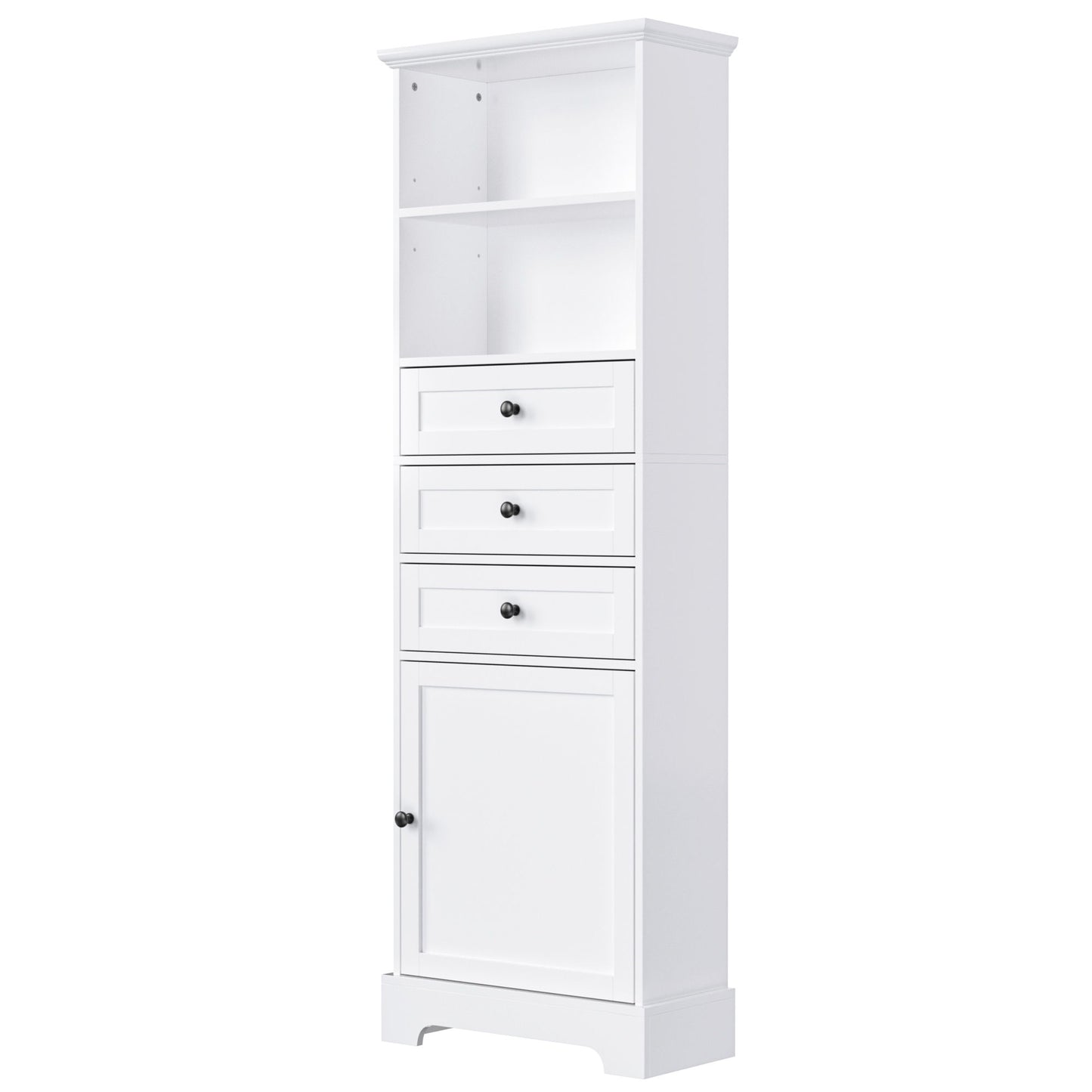 Tall Storage Cabinet With 3 Drawers And Adjustable Shelves For Bathroom