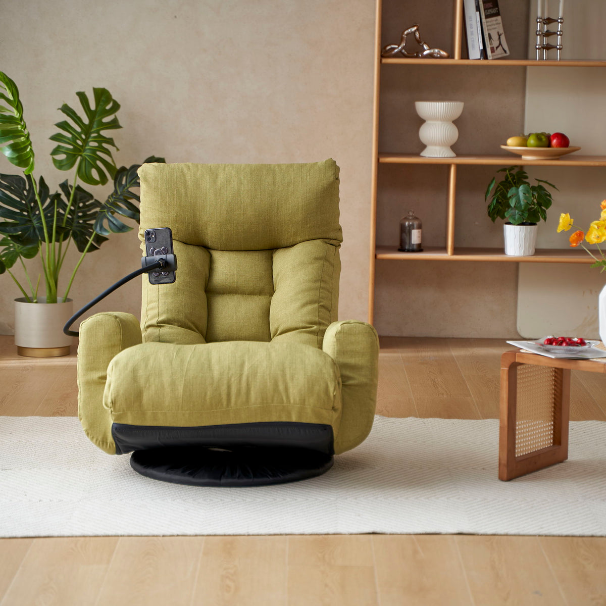 Adjustable Swivel Lounge Chair With 360 Degree Rotating Seat And Headrest Support
