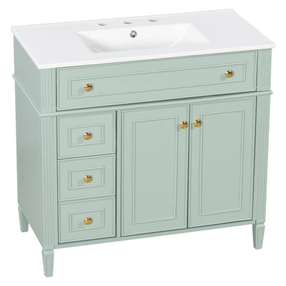 Bathroom Vanity With Sink, 3 Drawers & 2 Doors