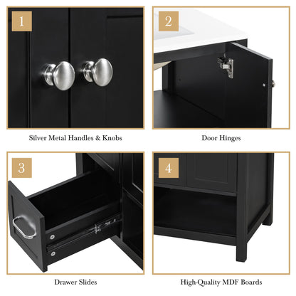 Bathroom Vanity With Sink Top, Bathroom Vanity Cabinet With 2 Doors And 2 Drawers, Open Shelf