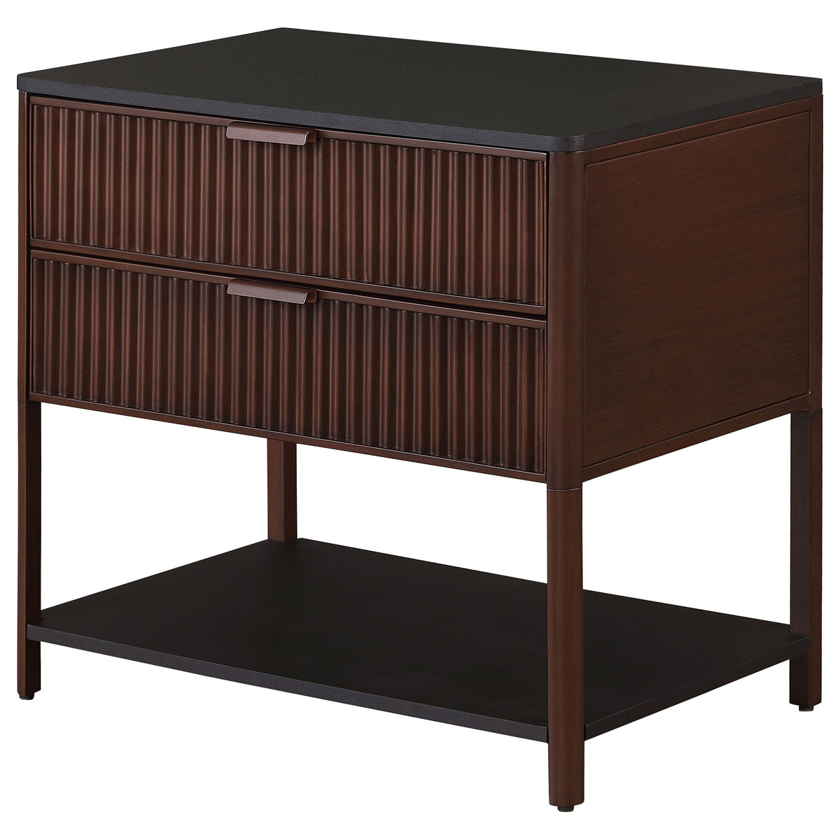Tova - 2 Drawer Side Table With Shelf - Dark Brown