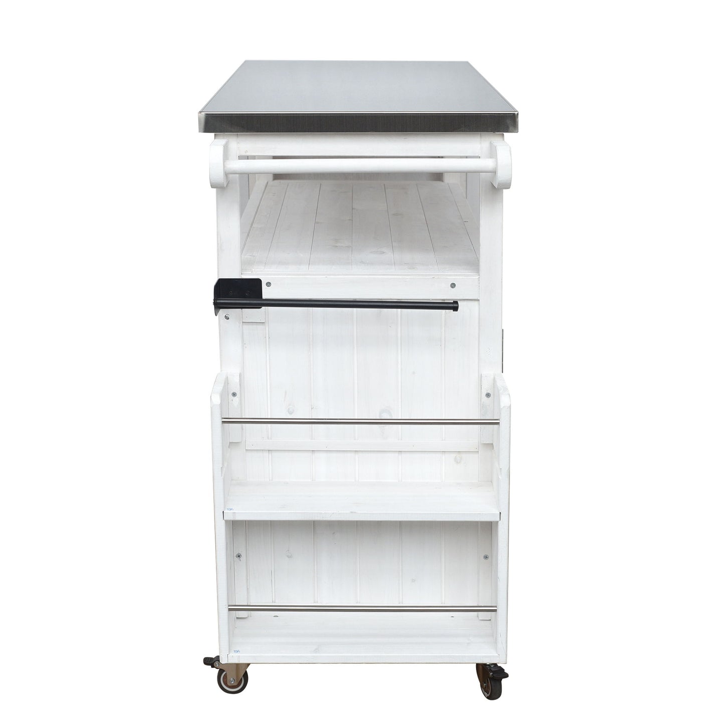Foldable Outdoor Kitchen Island With Lockable Wheels, Storage Cabinet And Towel Rack For Patio