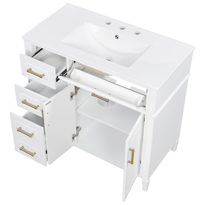 Bathroom Vanity With Sink, 4 Drawers, 2 Doors