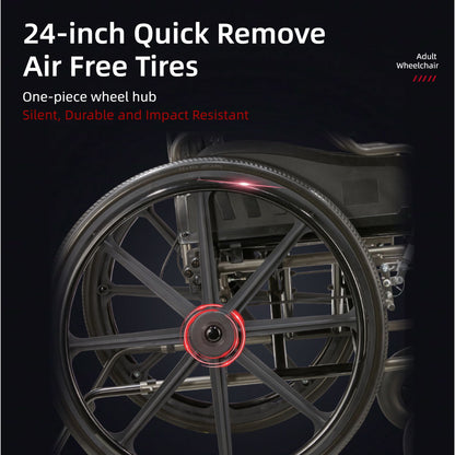 Lightweight Wheelchair Foldable For Adults, Manual Transport Chair With Double Brakes