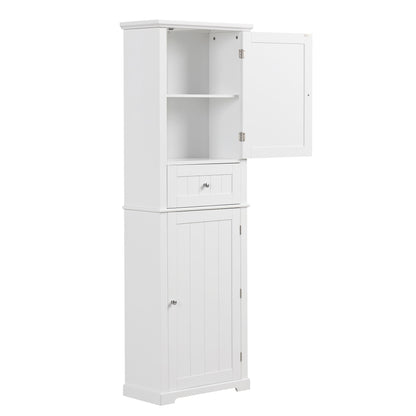 Tall Freestanding Bathroom Storage Cabinet With Drawer And Adjustable Shelf