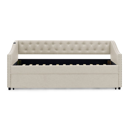 Upholstered Daybed With USB Charging & Pull Out Bed