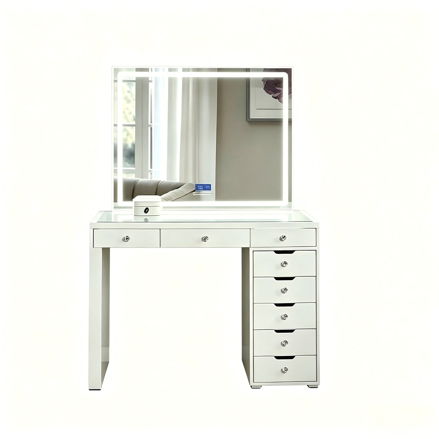 Makeup Vanity Desk With LED Lighted Mirror, 9 Drawers For Bedroom - Gloss White