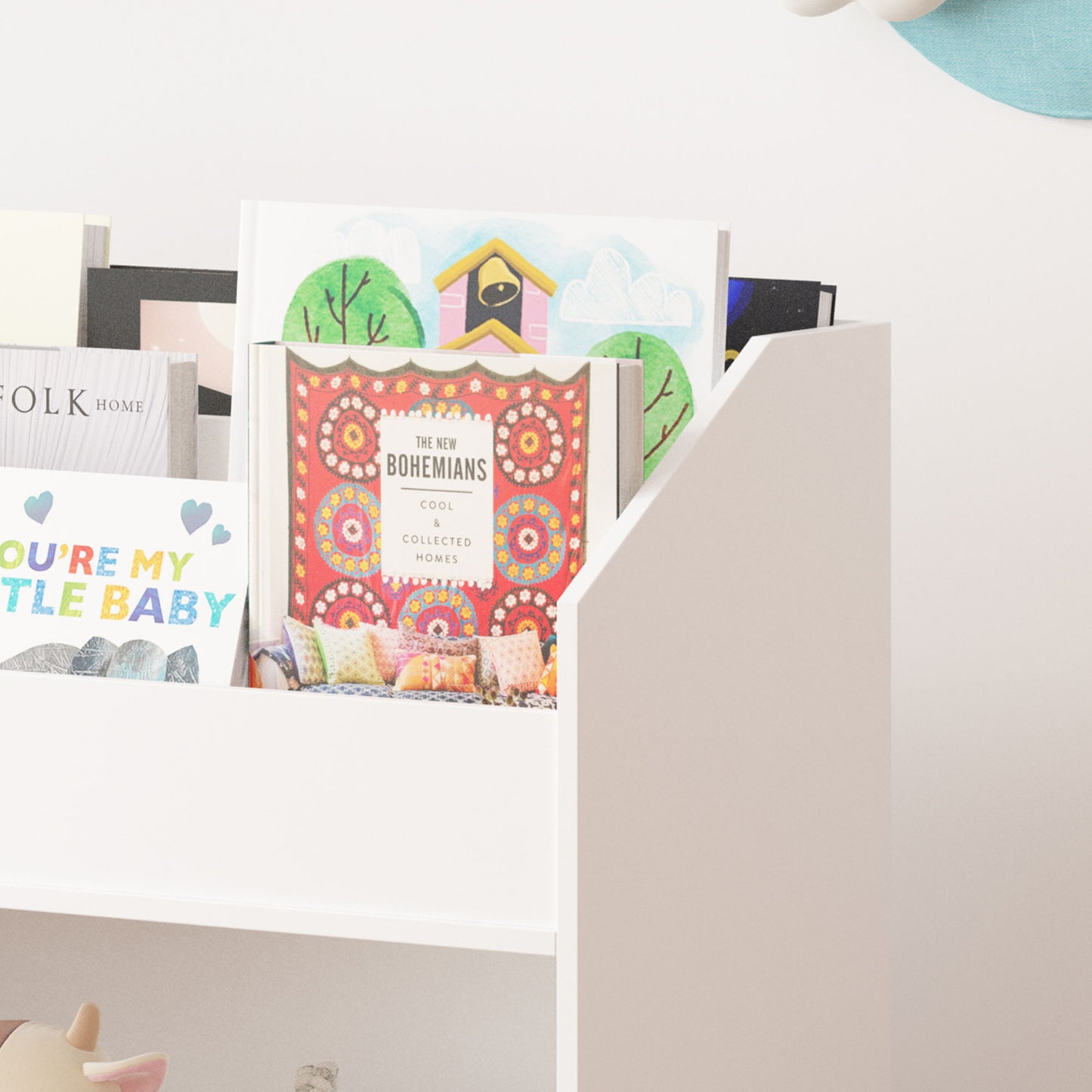 Bookcase Organizer With Storage, 3 Tier Toddler Book Display Shelf For Playroom - White
