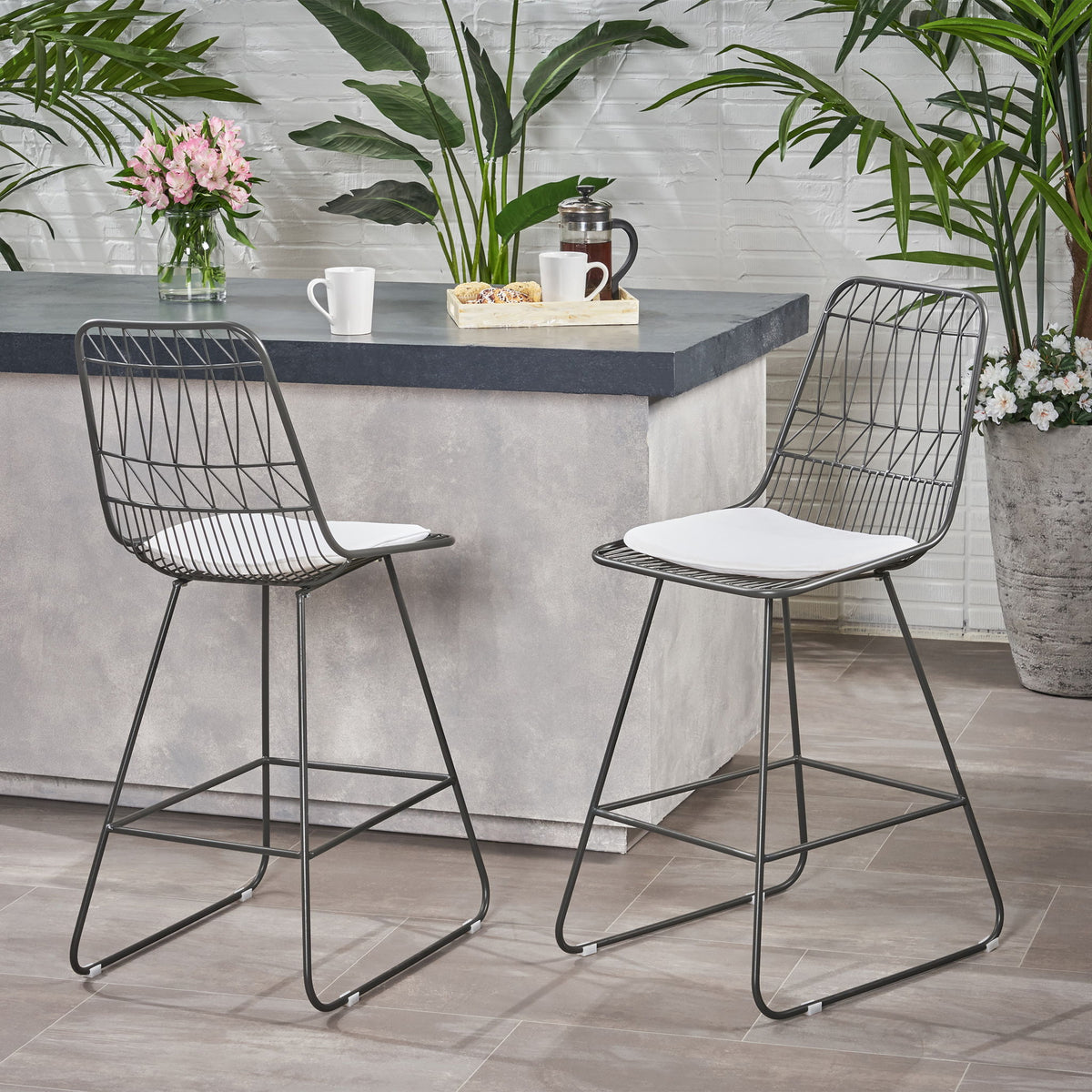 Yearning - Iron Counter Stool With Water Resistant Cushion