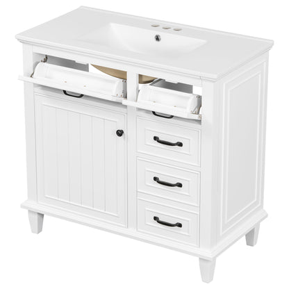 Modern Bathroom Vanity With Sink Top, Flip Drawers, Adjustable Shelf