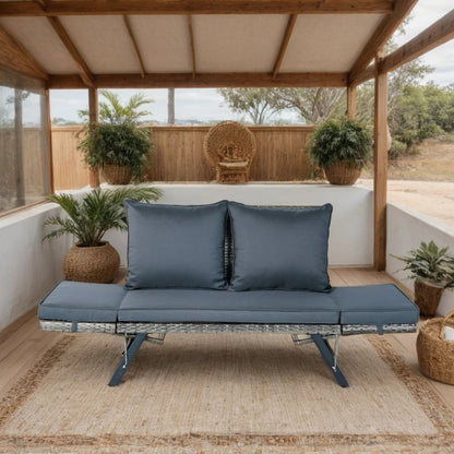 1 Pieces Patio Wicker Side Foldable Bench Patio Backyard Conversation Bench Gray Wicker - Dark Gray