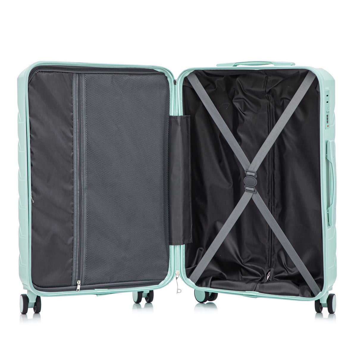Hard Shell Luggage With Scratch Resistant Surface, 4 Wheels, Combination Lock & Side Hooks
