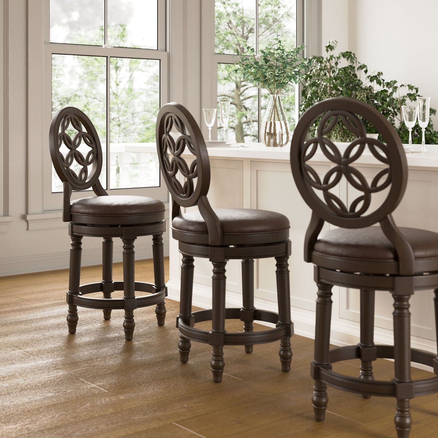Stool With Back And Swivel Upholstered Seat