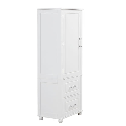Tall Freestanding Bathroom Storage Cabinet With 2 Drawers And Adjustable Shelf