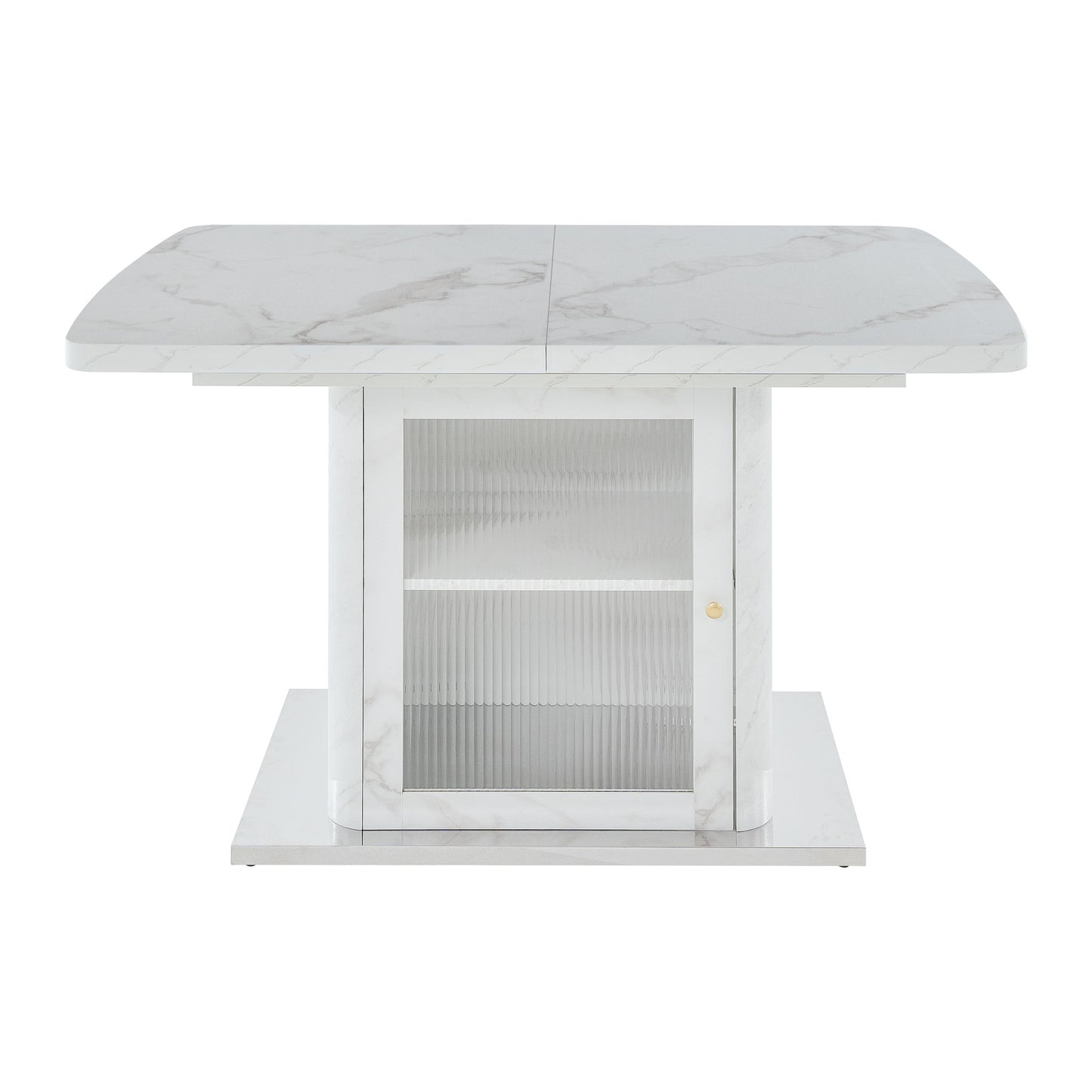 Modern Rectangle Dining Table With Stretchable Top, Storage Cabinet
