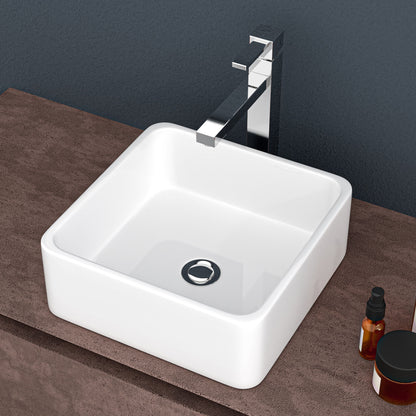 Elegant European Style Ceramic Square Vessel Bathroom Sink - White