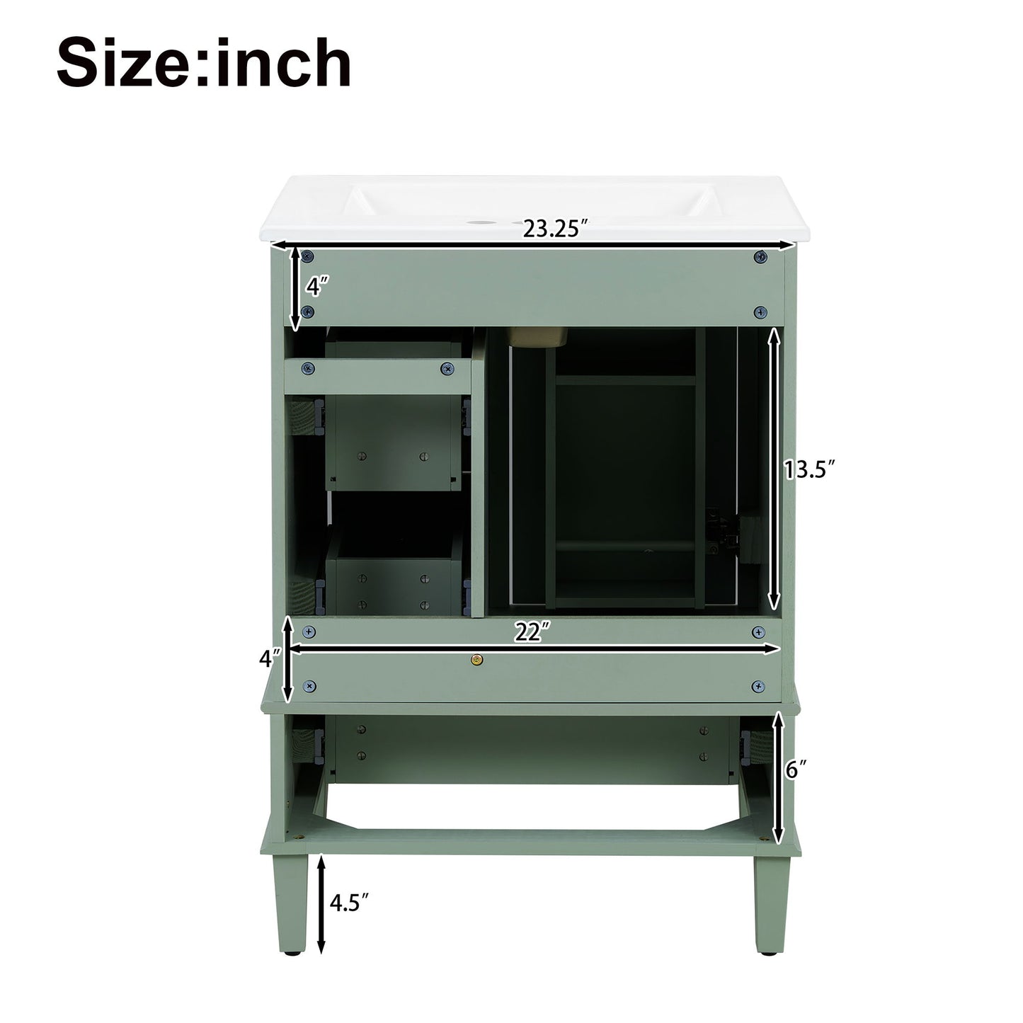 Bathroom Vanity With Integrated Basin, Soft Close Drawers, Door Mounted Double Layer Shelf