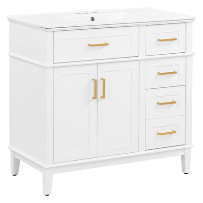 Bathroom Vanity With Sink, Soft Close Doors, 4 Storage Drawers