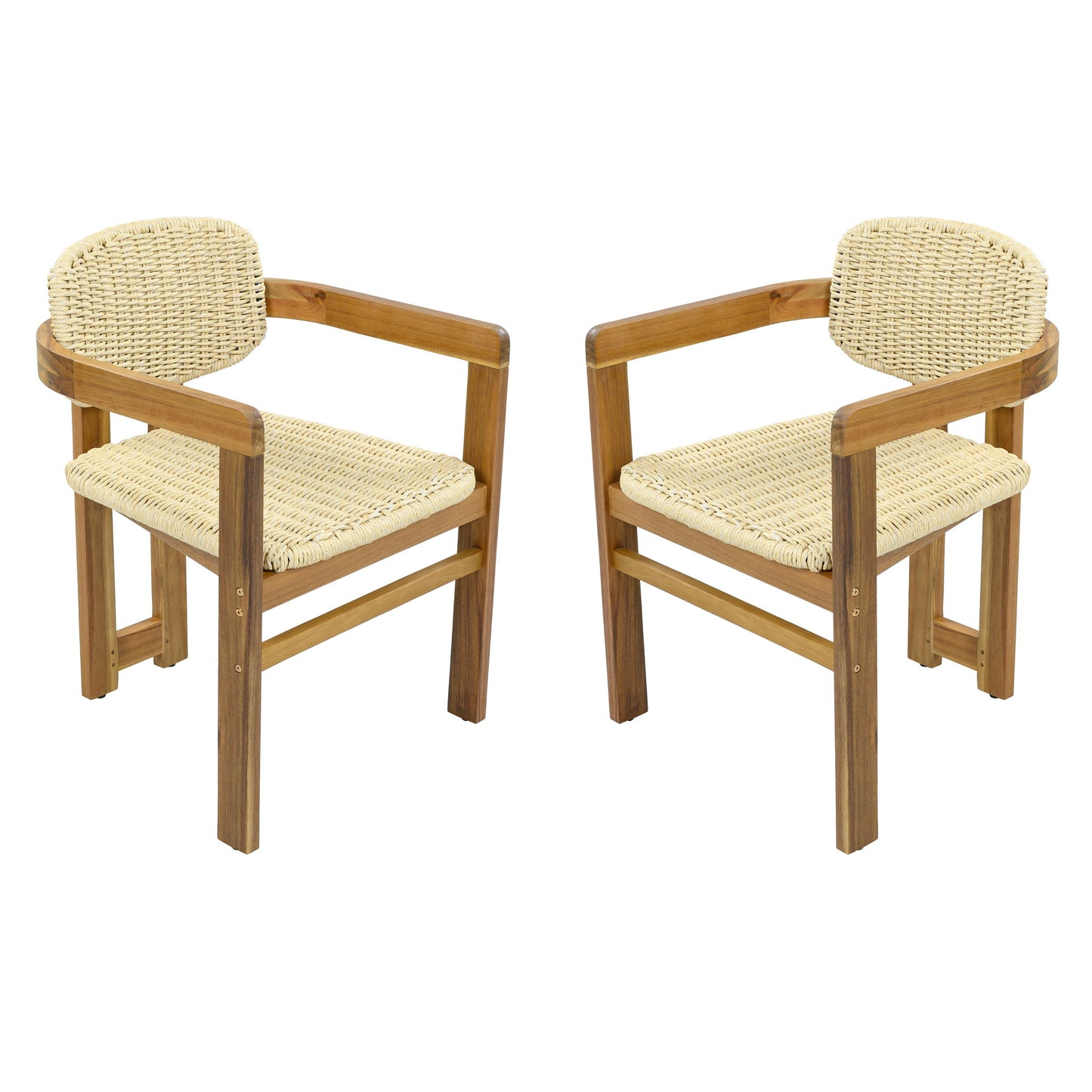 Outdoor Accent Armchairs For Patio (Set of 2) - Natural / Teak