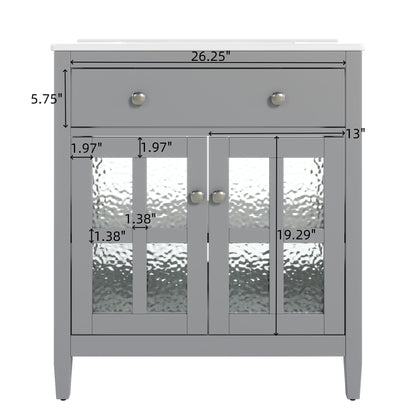 Bathroom Vanity With Ceramic Sink, Adjustable Shelf & Tip Out Tray